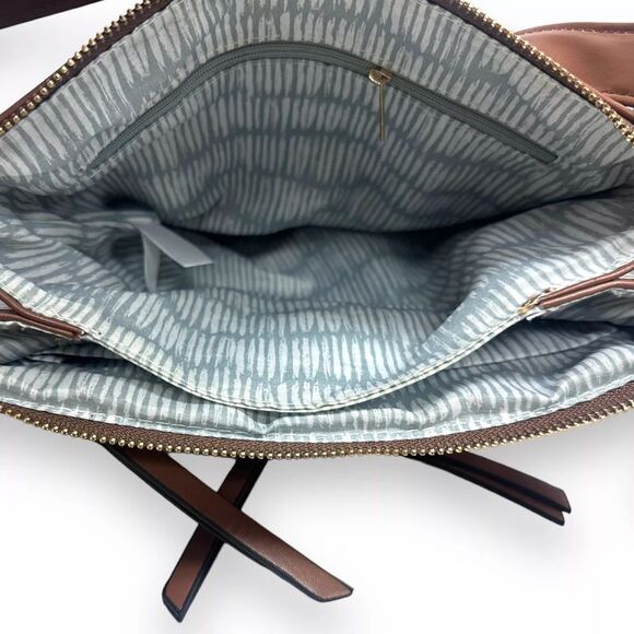 Violet Ray NYC Tammi Braided O-Ring Multi Zip Crossbody Bag in Walnut Brown - Picture 6 of 6